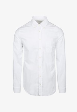 Witte overhemd met lange mouwen van katoen, uitgerust met een knoopsluiting kraag, een borstzak en gele knopen. Gladde textuur zonder patronen.