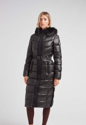 DIAMOND BELTED EX-LONG PUFFER WITH FUR LUX - Abrigo de plumas - black black
