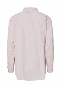 Kerge roosa pika varrukaga särk valgete vertikaalsete triipudega. Omab klassikalist kraed ja nööpidega mansette. Valmistatud siledast kangast.