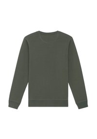 Sweatshirt vert à col rond en mélange de coton. Caractéristiques : manches longues, bords côtelés et ourlet, avec des détails de couture visibles.