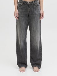 Høy midje, vide jeans i mørkegrå denim, med en falmet finish, subtile slitasjer og fem-lomme design med metallhardware.