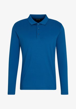 Polo a maniche lunghe di un vivace blu, realizzato in un morbido misto cotone, con colletto classico e patta con tre bottoni.