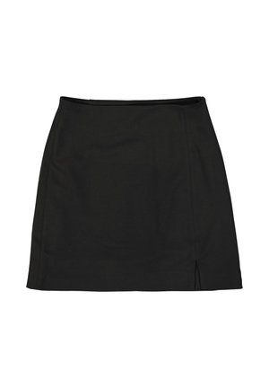 Jupe noire, longueur genou, au design ajusté, fabriquée en tissu doux. Présente une fente latérale et une ceinture lisse pour le confort.