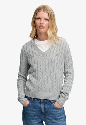 Superdry & Co, SUPERDRY WASHED V NECK CABLE JUMPER.. - Trui - pepper grey marl
