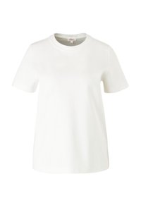 T-shirt en coton blanc à manches courtes, col rond, texture lisse et coupe décontractée. Design simple sans motifs ni accents supplémentaires.