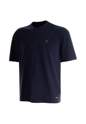 Effen donkerblauw T-shirt met korte mouwen, een kleine gele ster op de borst en een klein wit COPA-logo bij de zoom.