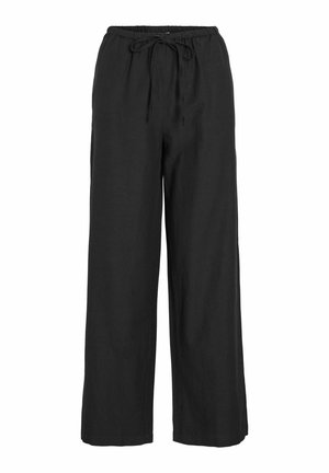 Crne široke hlače od mekog, laganog materijala. Imaju elastičnu struk koji se može prilagoditi uz pomoć vezice.