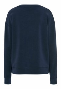 Sweat-shirt bleu marine à manches longues avec encolure ronde et poignets côtelés, présenté de dos sur un fond blanc.