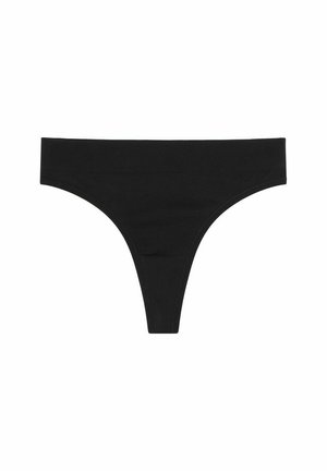 Svart bomullstanga med en mjuk textur, smala sidor och en minimalistisk design. Inga synliga mönster eller detaljer, standard midjehöjd.