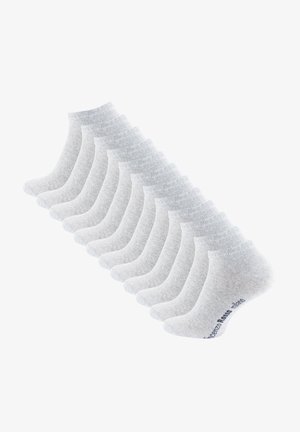 Gray ankle socks in a pack of twelve, featuring a ribbed cuff, smooth texture, and reinforced heel, with a dark accent on the sole.