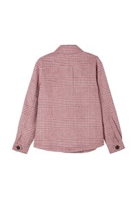 Rutet skjorte i dæmpet lyserød med hvide linjer. Har lange ærmer, krave og en knappet manschet. Blød tekstur med et afslappet design.