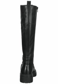 Bottes hautes noires en cuir lisse, avec une fermeture éclair latérale et une semelle robuste antidérapante.