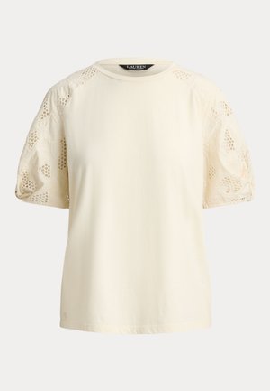 Lauren Ralph Lauren, EYELET-BUBBLE-SLEEVE COTTON TOP - Μπλουζάκι με στάμπα - mascarpone cream