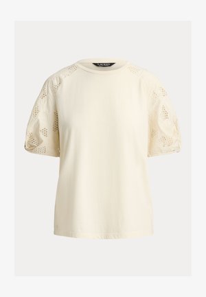 Lauren Ralph Lauren, EYELET-BUBBLE-SLEEVE COTTON TOP - Μπλουζάκι με στάμπα - mascarpone cream
