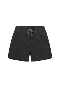 Zwarte katoenen shorts met een elastische tailleband, contrasterend koord, zijzakken en een relaxte pasvorm, met een eenvoudig ontwerp.