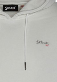 Felpa bianca con cappuccio realizzata in tessuto a coste. Presenta una tasca frontale a soffietto, un cordoncino regolabile e il logo ricamato "Schott NYC".