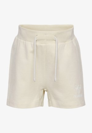 Krótkie spodenki z mieszanki bawełny w odcieniu off-white. Elastyczny pas z sznurkiem, boczne kieszenie oraz małe białe logo na dolnym lewym brzegu.