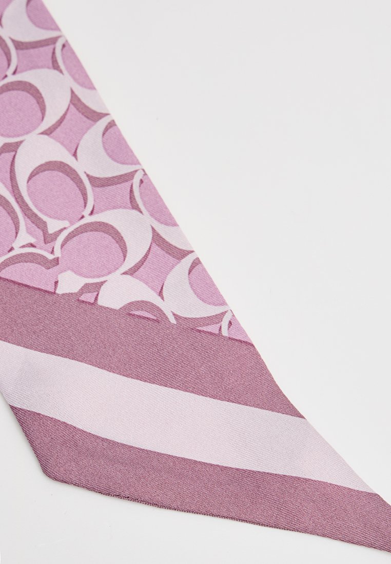 Seidenkrawatte mit einem rosa Muster überlappender Kreise, das nach unten hin in ein einheitliches Lavendel mit weißen Streifenakzenten übergeht.