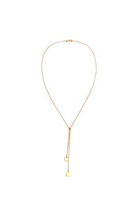 Collier doré avec une chaîne délicate, comportant un accent circulaire et un pendentif en disque suspendu. Design épuré et minimaliste.