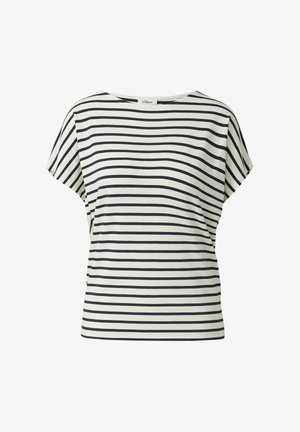 Biała bluzka z krótkim rękawem w granatowe poziome paski, z dekoltem typu łódka i luźnym krojem marki s.Oliver.