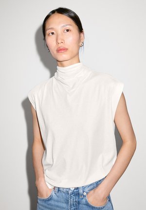 WITH TIED NECK DETAIL - Basic T-shirt - white