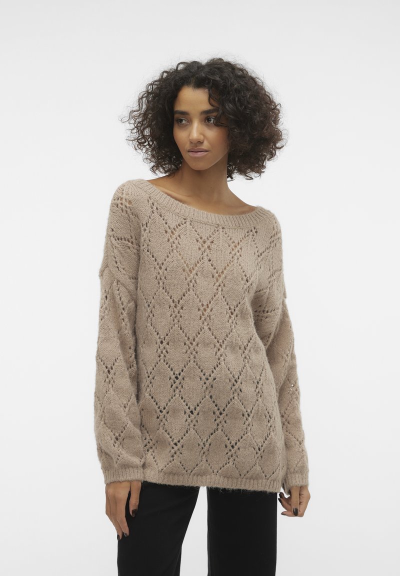 Vero Moda - STAR LS BOATNECK LONG GA EXC - Strickpullover - silver mink, Vergrößern