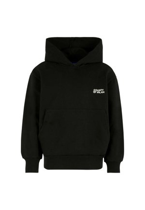 Felpa con cappuccio nera in misto cotone, con tasca a marsupio, polsini a costine e un piccolo logo bianco sul petto a sinistra.