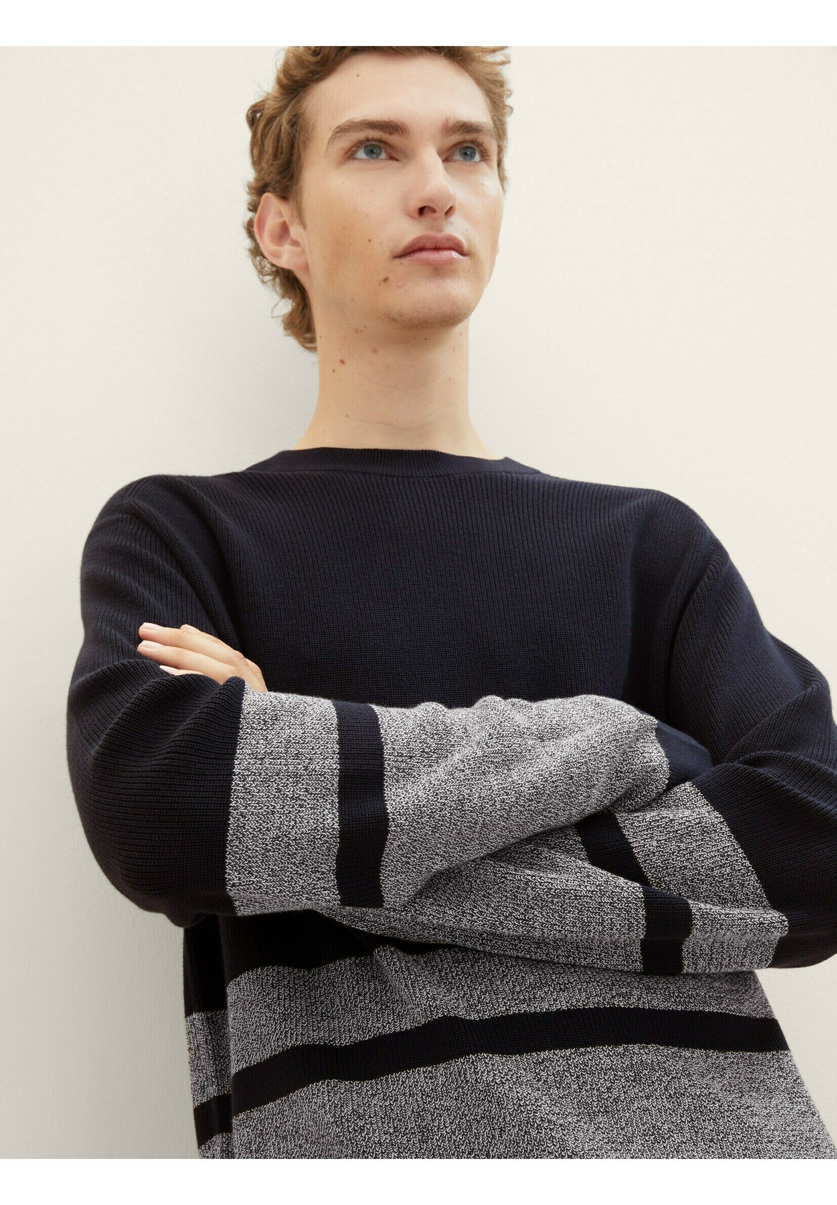 TOM TAILOR Denim Damen Strickpullover Mit Streifen – Regular Fit, Aus Recyceltem Polyester | Mit BE PART-Hangtag