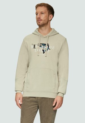 Beżowy hoodie z kieszenią kangurką, z nadrukiem "Riverside Lodge". Wykonany z miękkiego materiału z kapturem na sznurku.