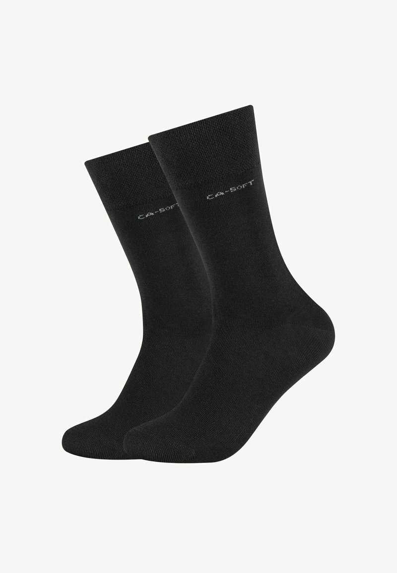Calzini neri in misto cotone con una texture liscia, di lunghezza media, con punta rinforzata e piccolo logo sul risvolto.