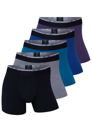 Sættet med bomulds boxer briefs i sort, grå, blå, teal og lilla. Funktioner elastiske taljer med "CRISTIANO RONALDO" logo. Blødt, strækbart stof.