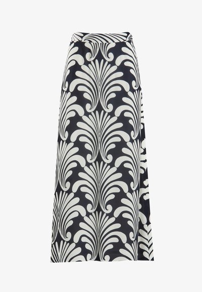Maxi nederdel i marineblå med et iøjnefaldende hvidt blomsterprint, der har en elastisk talje og et flagrende design for komfort.