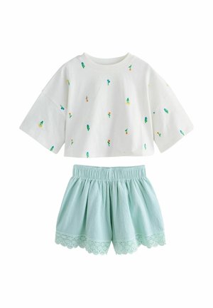 Next, REGULAR FIT - T-SHIRT AND TEXTURED SHORTS SET . - Print T-shirt - white floral blue