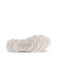 Suola delle scarpe ECCO in gomma bianca, caratterizzata da un motivo a zigzag testurizzato e scanalature profonde per una migliore aderenza. Branding minimalista visibile.