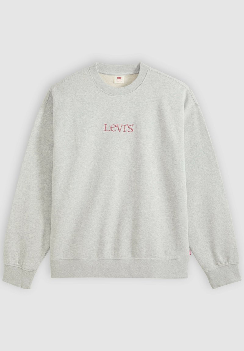 Felpa Levi's grigio chiaro con girocollo e maniche lunghe, con logo Levi's rosso ricamato sul petto.