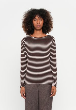STRIPED BOAT NECK - Longsleeve - brown off/white tee