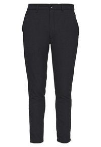 Zwarte broek met een gemêleerd patroon, slim fit, enkele knoopsluiting en lussen voor een riem. Gemaakt van geweven stof, ideaal voor formele kleding.
