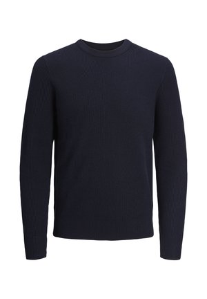 Laivastonsininen ribattuja pitkähihainen neulepaita pyöreällä pääntiellä. Ominaisuuksiin kuuluu teksturoitu kangas ja vartalonmyötäinen siluetti, joka sopii vapaa-ajan käyttöön.