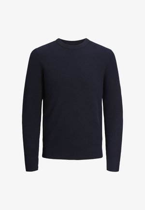 Laivastonsininen ribattuja pitkähihainen neulepaita pyöreällä pääntiellä. Ominaisuuksiin kuuluu teksturoitu kangas ja vartalonmyötäinen siluetti, joka sopii vapaa-ajan käyttöön.