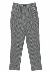 Geruite broek in zwart en wit. Beschikt over een getailleerd ontwerp met zijzakken, gemaakt van een soepele stof en met een taps toelopende pijp.