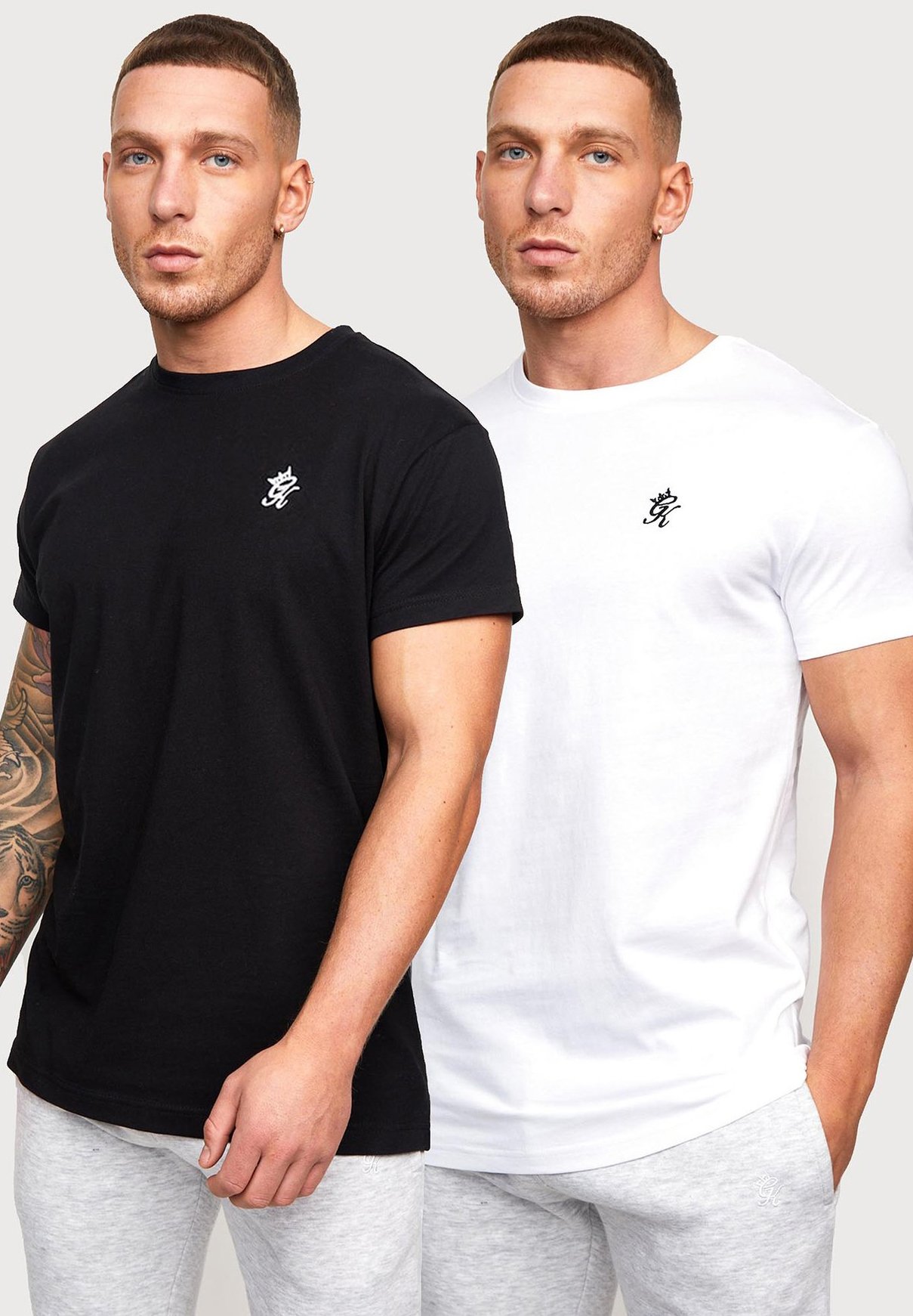 Gym King Essential 2 Pack Tshirt Basic White black, Heren, Maat: XS, Crème