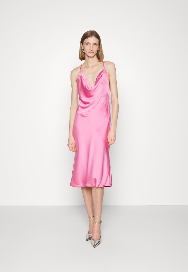 norma kamali candy pink dress NWT Norma Kamali metallic candy pink mini Diana dress