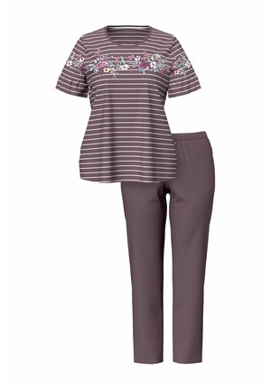 Ulla Popken, FLORAL STRIPE TWO PIECE PAJAMA SET - Nattøj sæt - earth