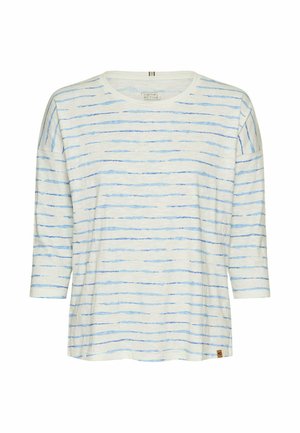 Lichte, langärmelige shirt met een witte basis en blauwe horizontale strepen. Beschikt over een ronde halslijn en een klein logo-label aan de zoom.