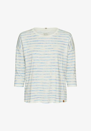 Lichte, langärmelige shirt met een witte basis en blauwe horizontale strepen. Beschikt over een ronde halslijn en een klein logo-label aan de zoom.
