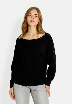Grain de Malice, PULL FIN NOIR COL BATEAU À STRASS - Jersey de punto - noir