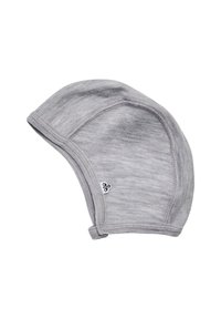 Szary bawełniany beanie o dopasowanym kroju, z gładką fakturą, zakrzywionymi szwami i małą metką z logo po boku.