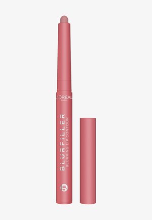 Crayon contour des lèvres floutant L'Oréal Paris BlurFiller rose avec le capuchon retiré, montrant une pointe arrondie sur fond blanc.