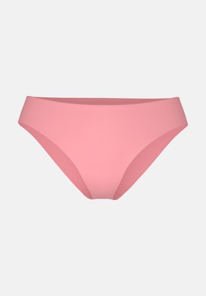 Rosa Bikinihose mit glatter Textur, niedrig sitzendem Design und breitem Bund. Hergestellt aus dehnbarem Material für Komfort und Passform.