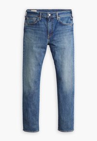 Jeans ajustados de mezclilla azul con cinco bolsillos y cierre de botón, exhibidos de forma plana sobre un fondo blanco.